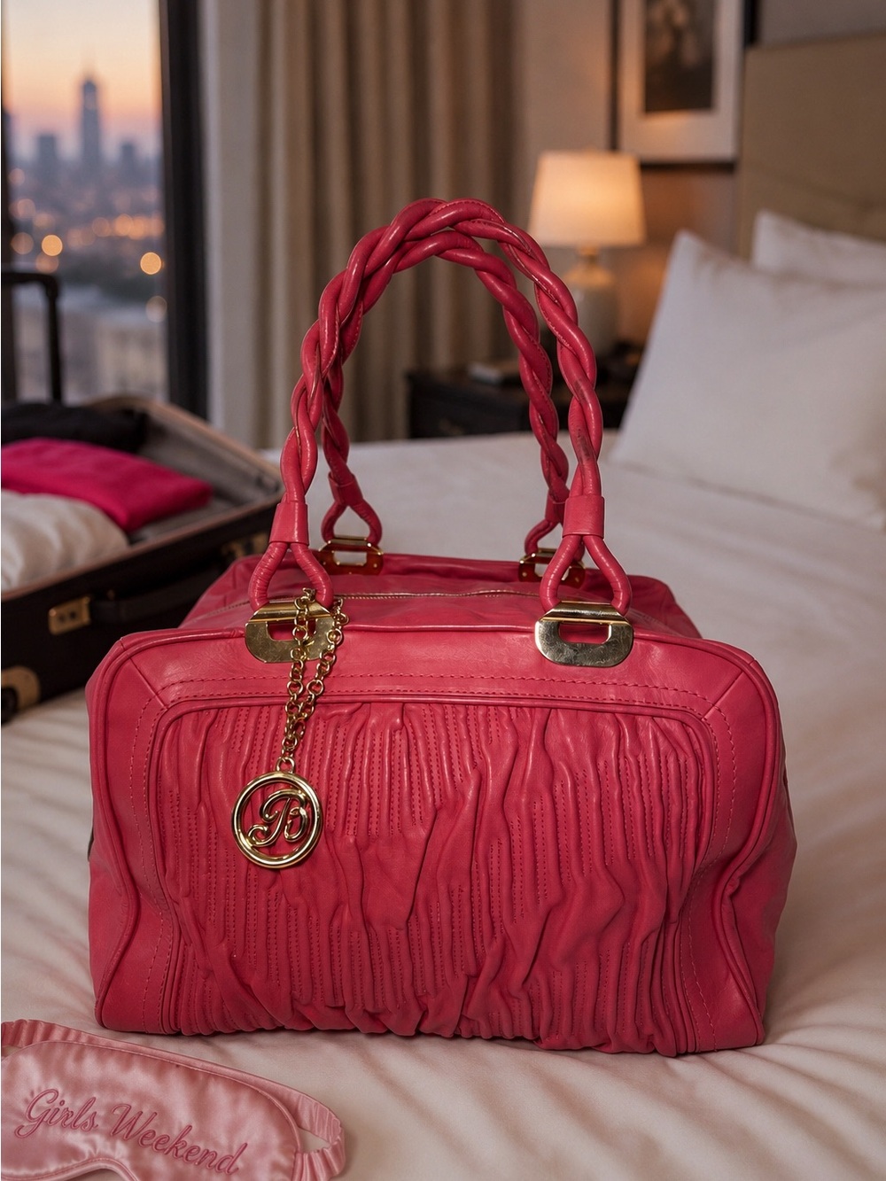 Bally Pink Leather Weekender Satchel Bag